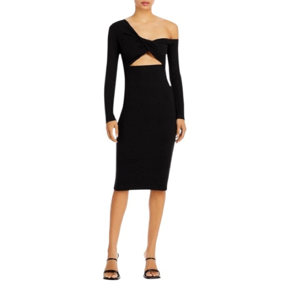 Fore Cut Out Off The Shoulder Midi Dress Black Long Sleeves Size Large - Picture 1 of 4